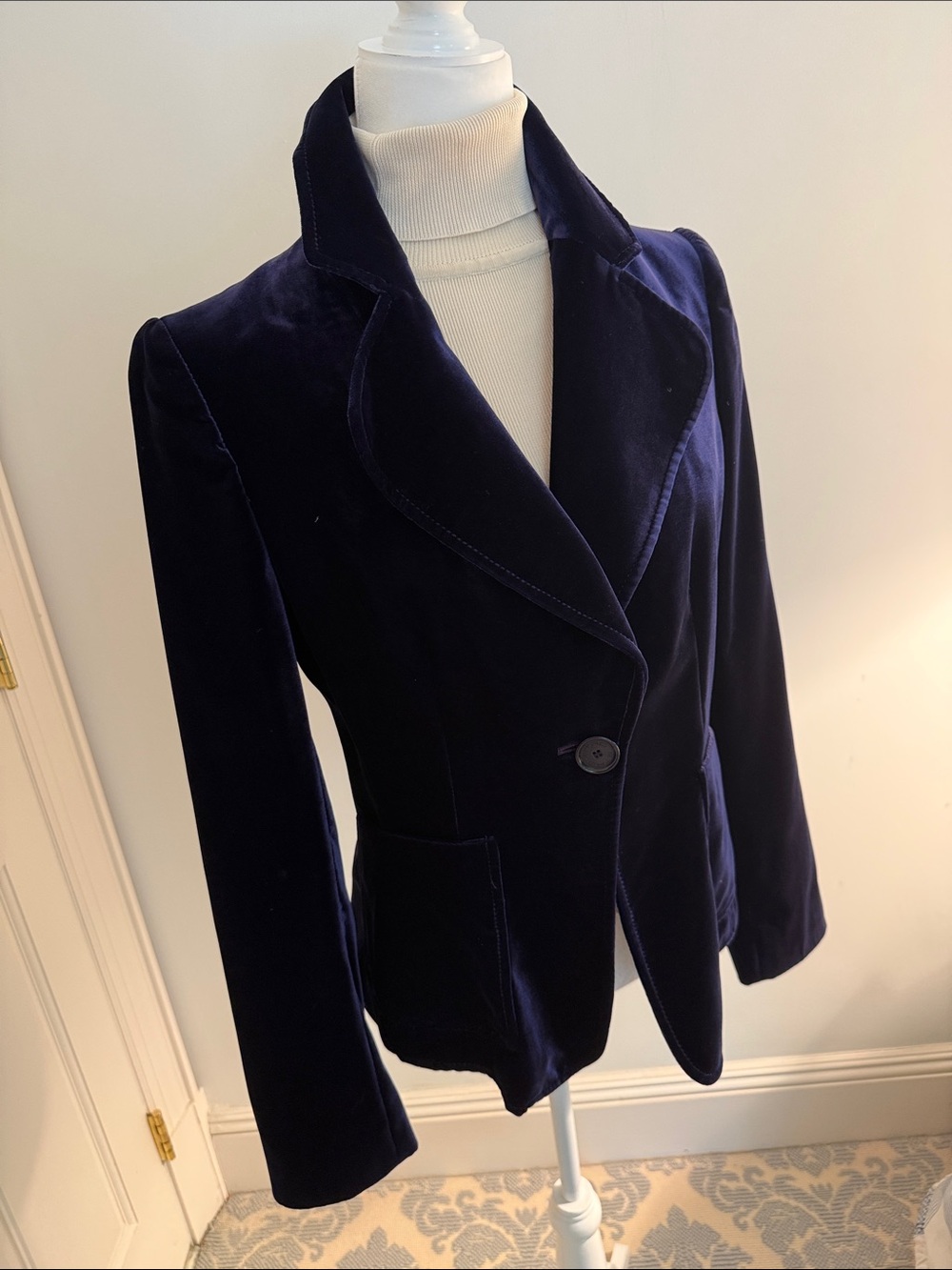 Etro Milan Women's Midnight Blue Velvet Single-Button Blazer Jacket Size 44.